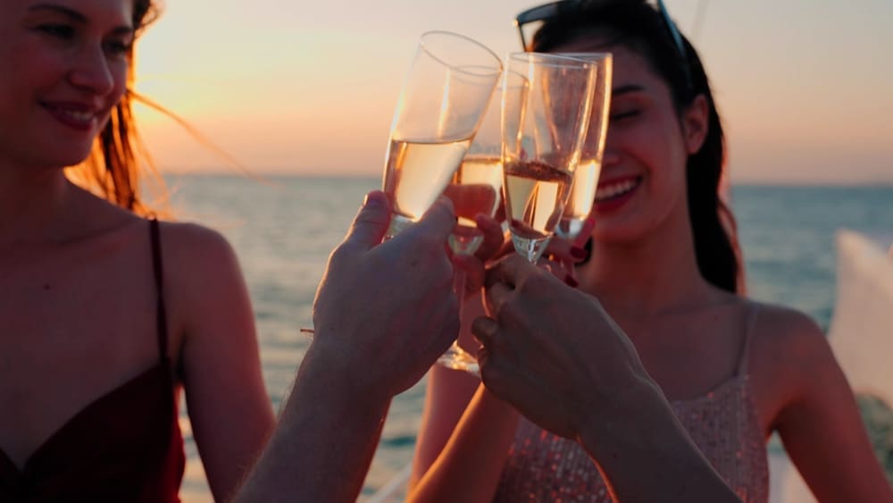 Luxury corporate retreat photo of women toasting
